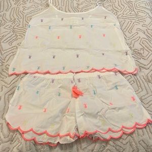 Cotton scallop pineapple white neon short and cami pyjamas size 8-10